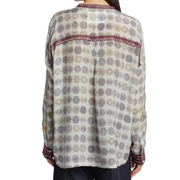 JOHNNY WAS Biya Jessabella Embroidered Floral Silk Tunic Blouse XS - Picture 5 of 15